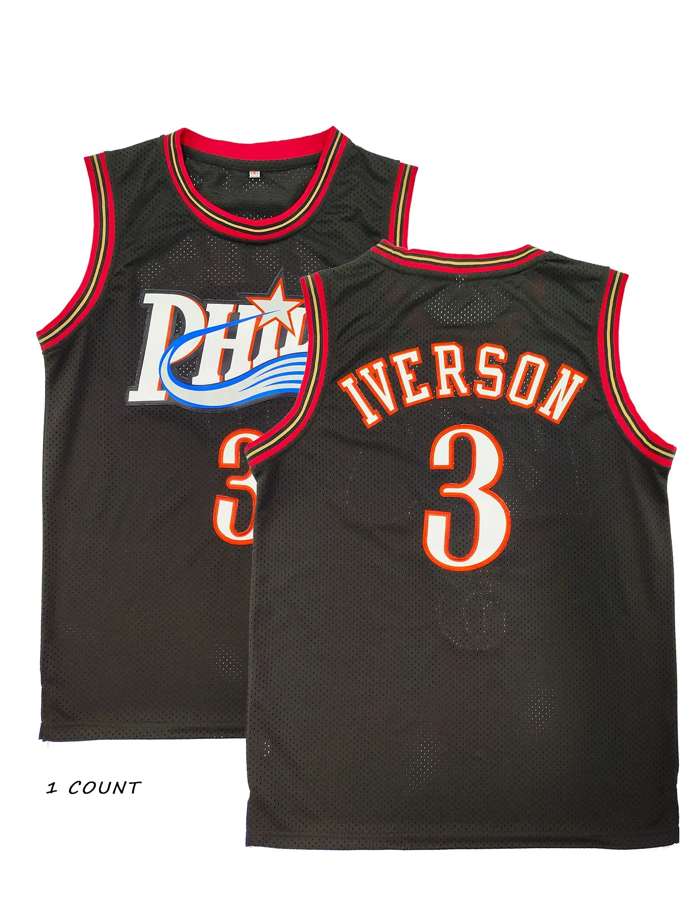 Men's IVERSON #3 Philadelphia Black Basketball Jersey Retro Throwback Breathable Mesh Uniform Streetwear