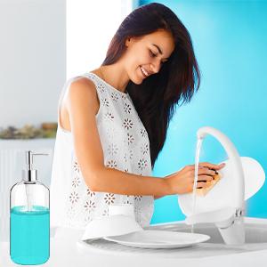 Clear Soap Dispenser with Rust Proof Pump, Waterproof Labels (2 Pack,16 Oz), Plastic Hand Soap Dish Soap Dispenser for Kitchen Bathroom