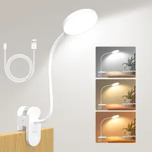 Rechargeable USB-C Clamp Desk Lamp (White, 4.7in) - 97 LED Bright Light with 3 Colors & 10 Brightness Levels, Cordless for Home Office Setup, Desk Setup, Drawing & Travel Use