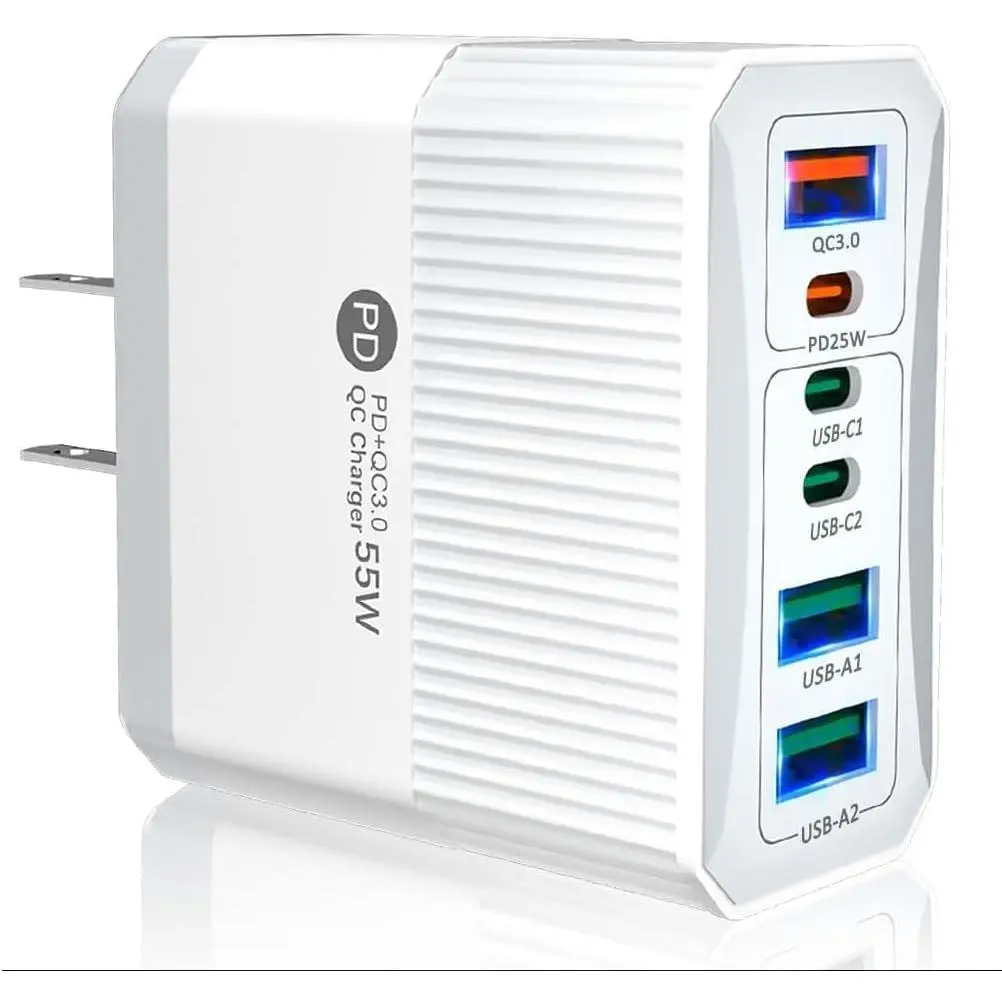 USB C  Charger 55W 6-Port Type C Wall Charger Block 55W USB-C  Station Power Adapter PD 25W QC3.0 Portable Type C  Block Cube for iPhones 15 14 12 Pro Max Pixel Note Galaxy