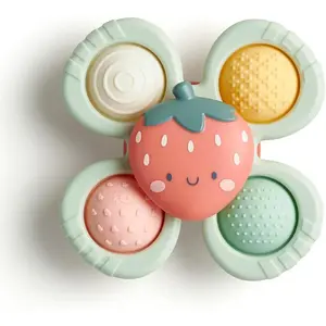 Pop & Whirl – Fidget Spinner Travel & Bath Toy for Babies & Toddlers – Fidget w/Textured Silicone Popper to Develop Fine Motor Skills –Sticks to Highchairs, Tables, Tubs, More (Strawberry)fidget toys