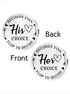 1 Set of His & Her Couple's Double-Sided Metal Coin Keychain with Engraved Heart and Arrow Design—A Daily Decision-Making Aid and Gift for Couples