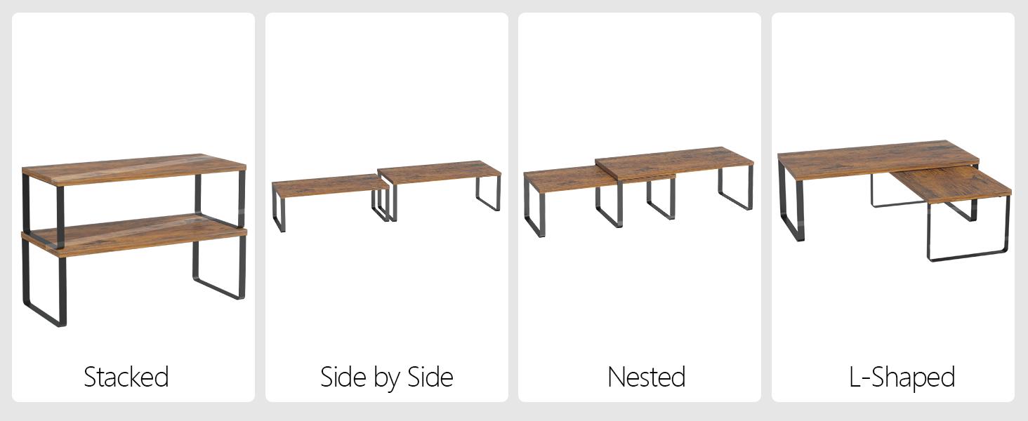 2-Pack Stackable Cabinet Shelf Organizer | Expandable Kitchen Pantry Spice Rack for Counter,Cupboard Storage | Black/Brown