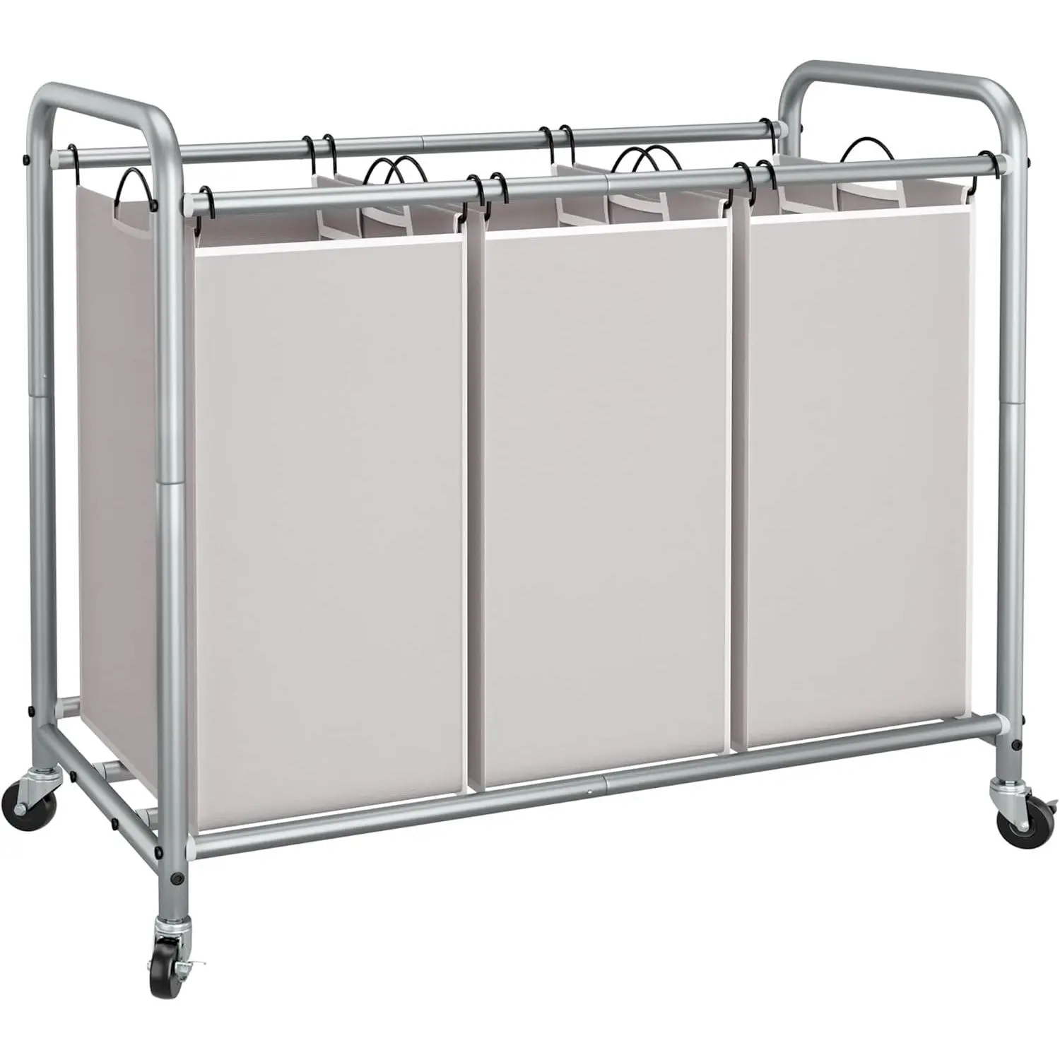 3 Section Laundry Sorter, 35.6 Gal (135 L) Laundry Hamper Cart with Heavy Duty Rolling Lockable Wheels and Removable Bags, Clothes Organizer Basket Clothes Separator Hamper, Gray