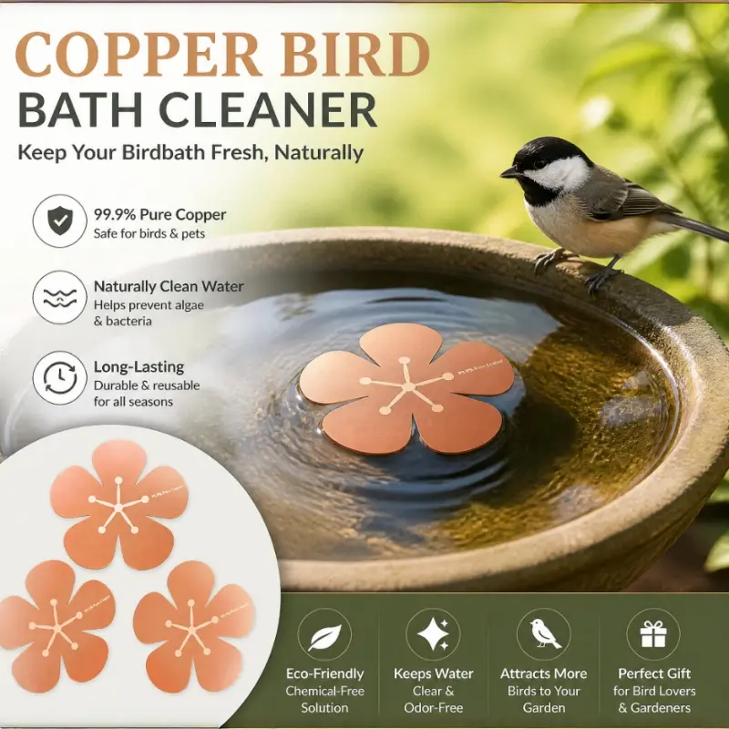 Three-piece set of copper water purification trays, Clean, made of pure copper, suitable for all-season use, naturally compatible with outdoor bird baths, bowls, and garden fountains.