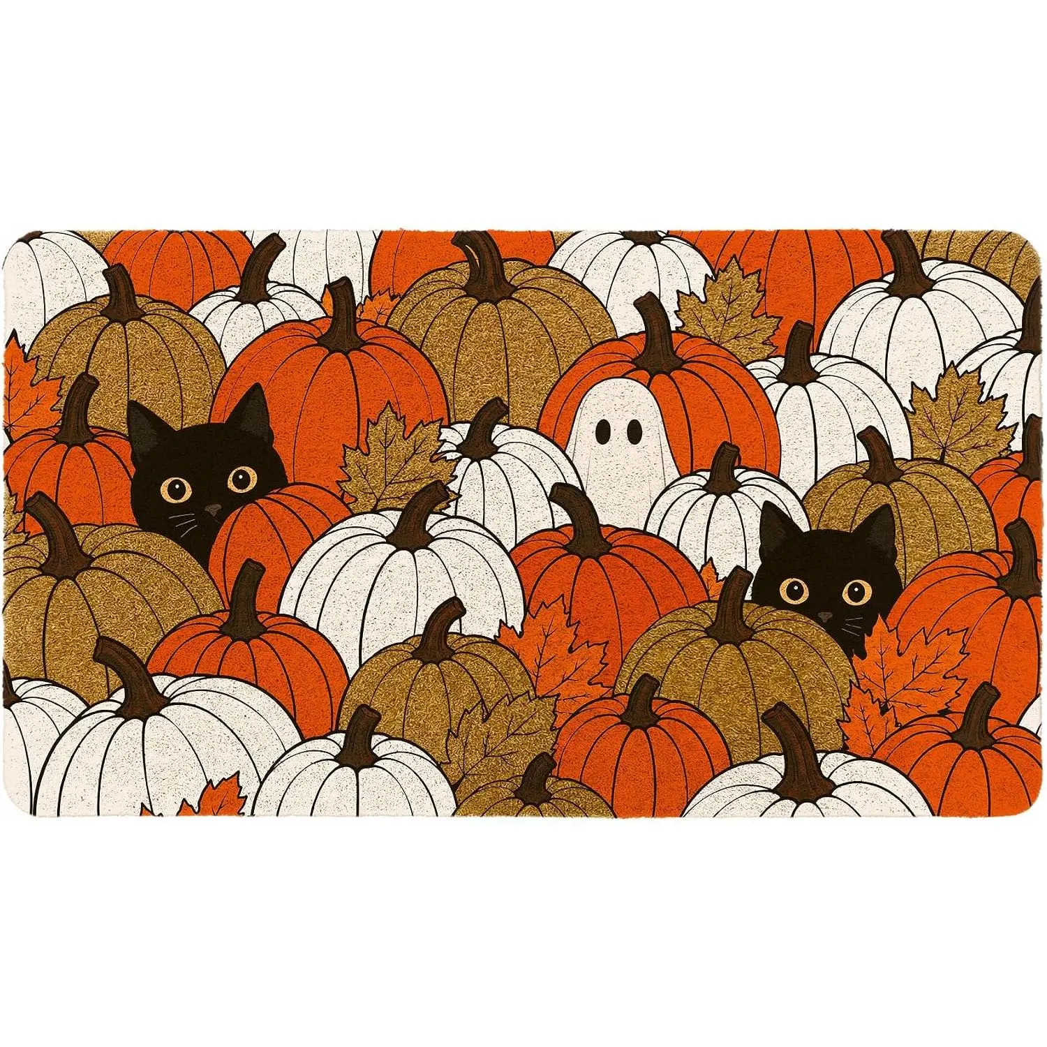 Novelty Print Doormats, Fall Halloween Pumpkin Cat Ghost Non-Slip Door Mat - Front Door, Porch Home Decor for Entryway Textile Rug