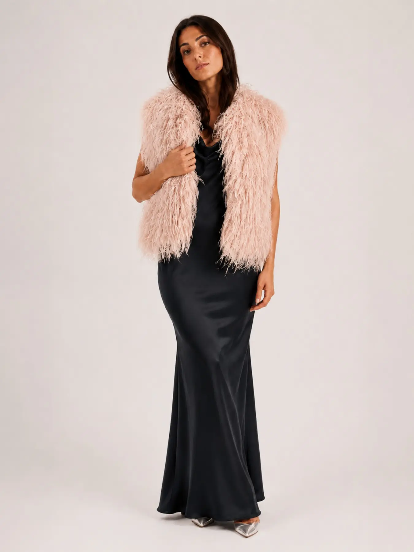 Women's Fluffy Artificial Fur Open Front Sleeveless Gilet, Casual Elegant Medium-Length Loose-Fit Winter Outerwear, Plain Surface Design