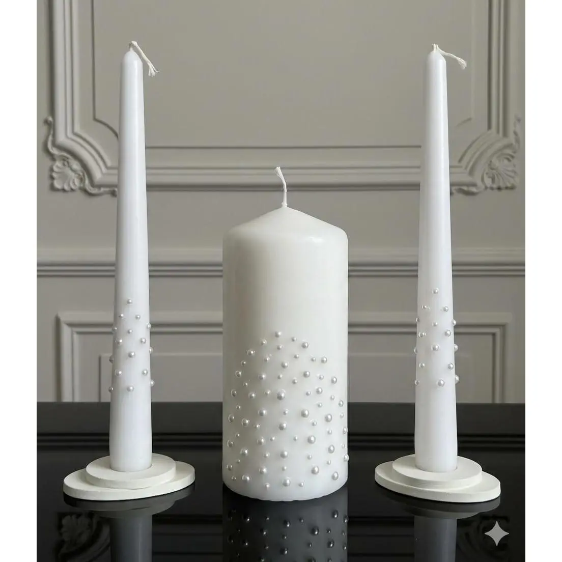 Unity Candle Set for Wedding Ceremony & Reception, White Unity Candles 6” Pillar & Two 10” Taper Candles, Unscented Marriage Ritual Candles, Handmade Keepsake Gift