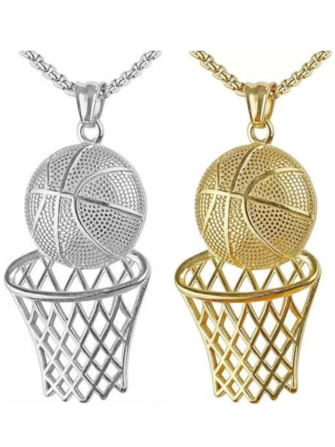 2 Pcs Fashion Basketball Hoop Pendant Necklace, Hip Hop Style, Unisex, Perfect Gift, Daily Wear, Sporty Design, Alloy Material, Pendant Fashion Pendants