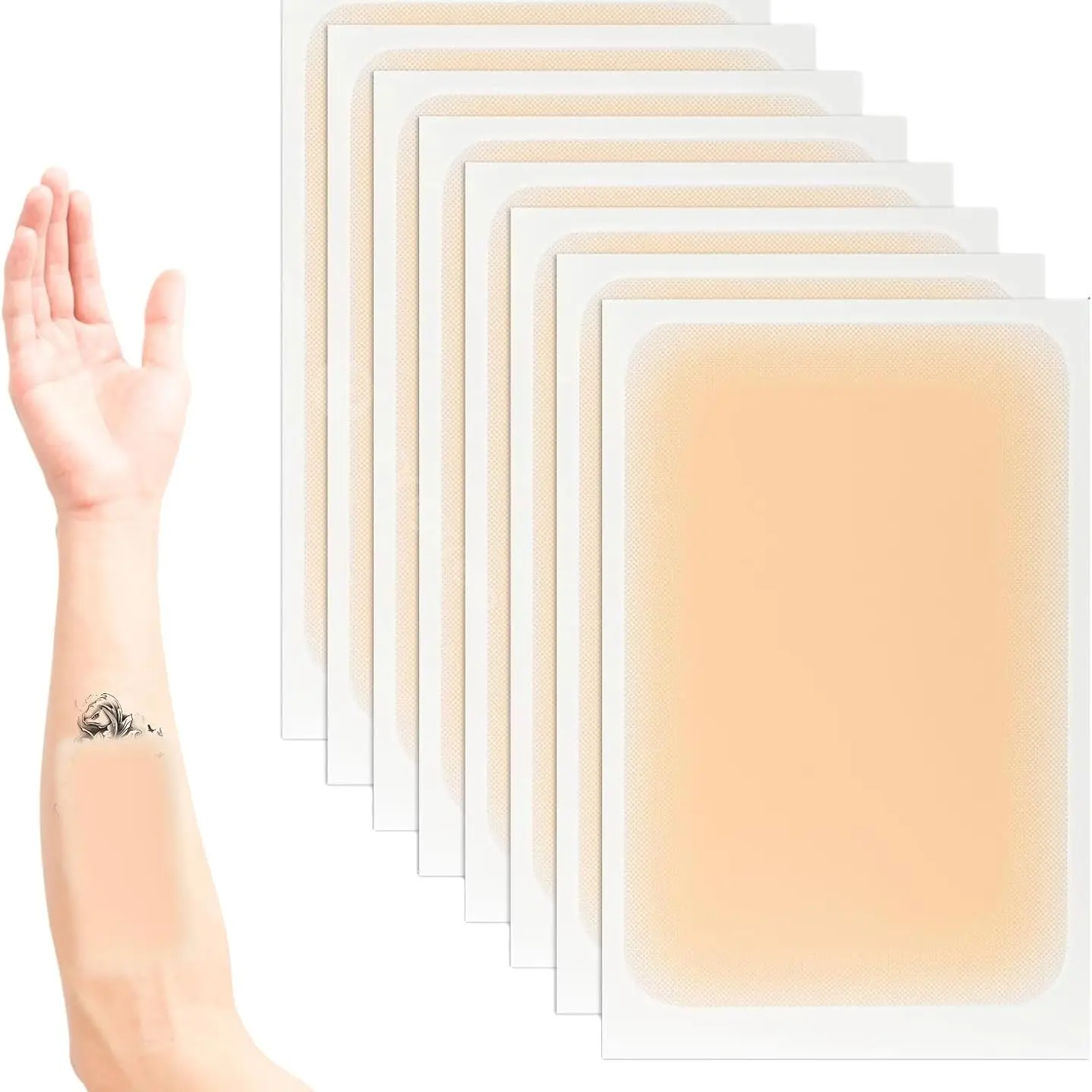 12pcs Tattoo Cover Up Patch, Waterproof Second Skin Makeup, Invisible Concealer for Tattoos, Scars & Birthmarks, Long Wear, Dark Skin Tone