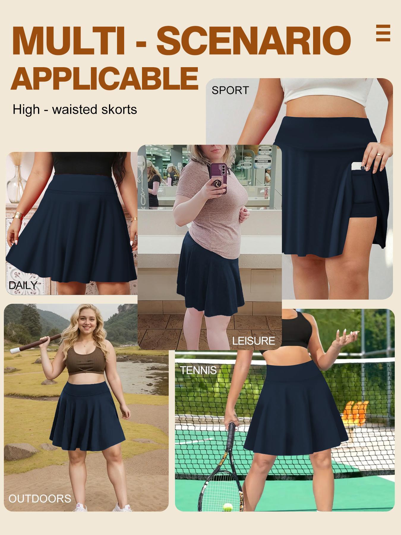 【Plus Size】Solid Color Side Pocket Skort, Casual Comfy High Waist Golf Skort for Daily Wear, Women's Bottoms for Summer, Casual Sporty Skort