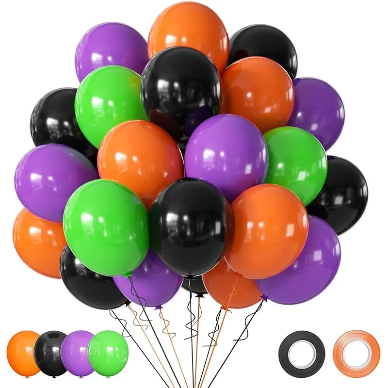 50Pcs 12 Inch Halloween Latex Balloon Garland Kit, Balloon Decorations Kit, Balloon Arch Balloons, Black Orange Purple Green Assorted Spooky Balloons, Horror Theme Party Decor Supplies for Halloween Celebrations & Birthday Parties