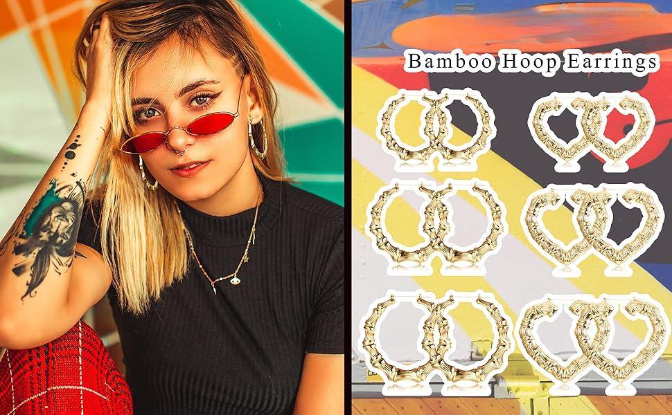 DB-  6 Pairs Bamboo Earrings Set Hollow Casting Hip-Hop Large Bamboo Earring For Women Oversize Hoop Earrings Set Fashion Jewelry-DB