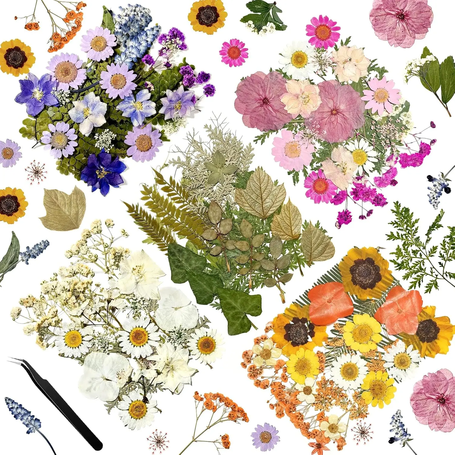110Pcs Dried Flowers for Crafts, Real Pressed Flowers Dry Leaves Bulk Natural Herbs Kit for Resin, DIY, Jewelry, Candle, Soap Making