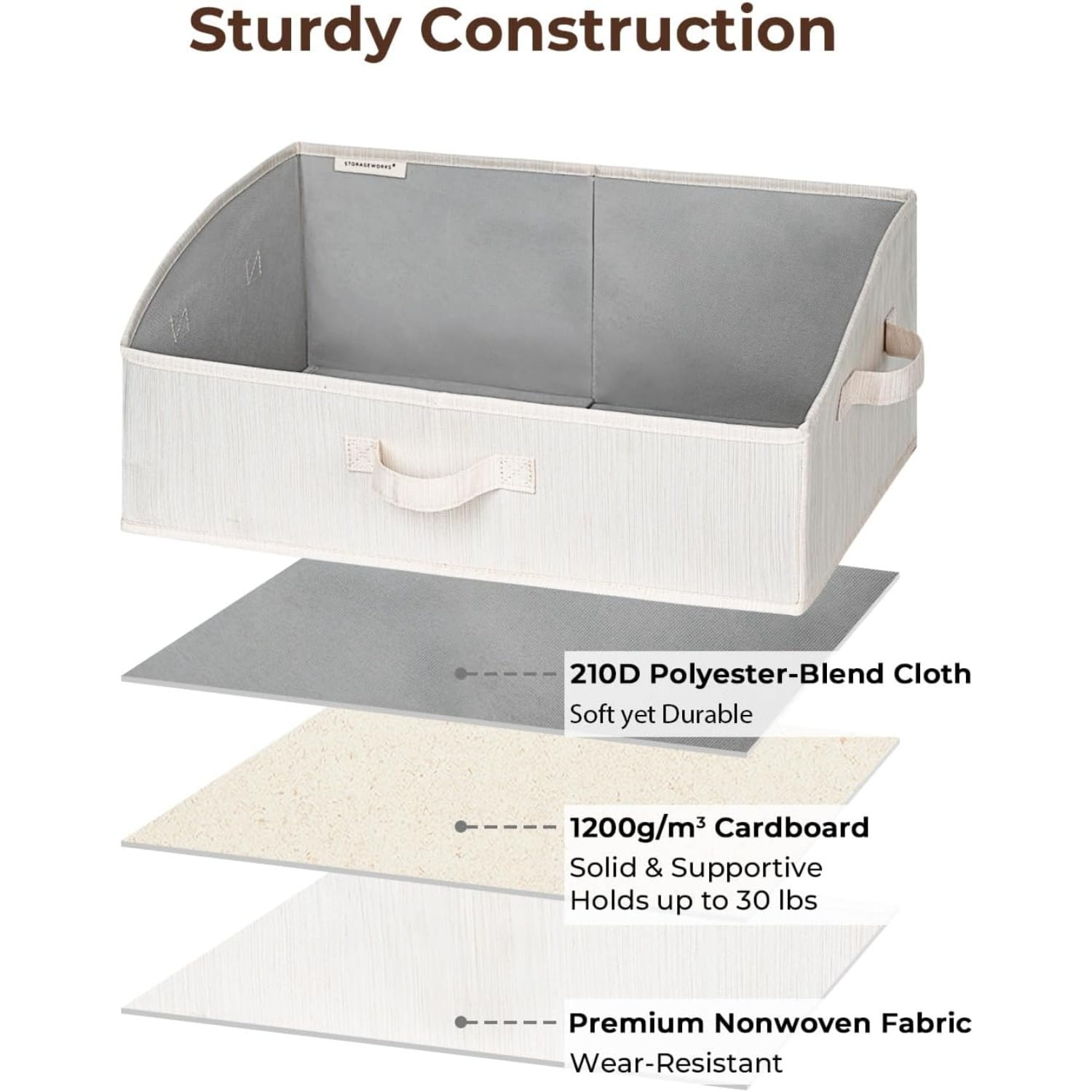 3-Pack Trapezoid Fabric Storage Bins with Handles, Foldable Closet Organizer Baskets for Shelves, Large Clothes Boxes in Mixed Beige, White & Ivory