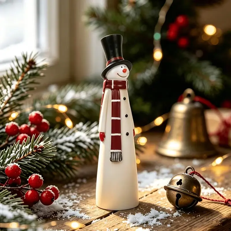 Christmas Snowman Statue Ornament, Hat Scarf, Self-Standing Indoor Outdoor Decor, Perfect for Holidays and Gifts