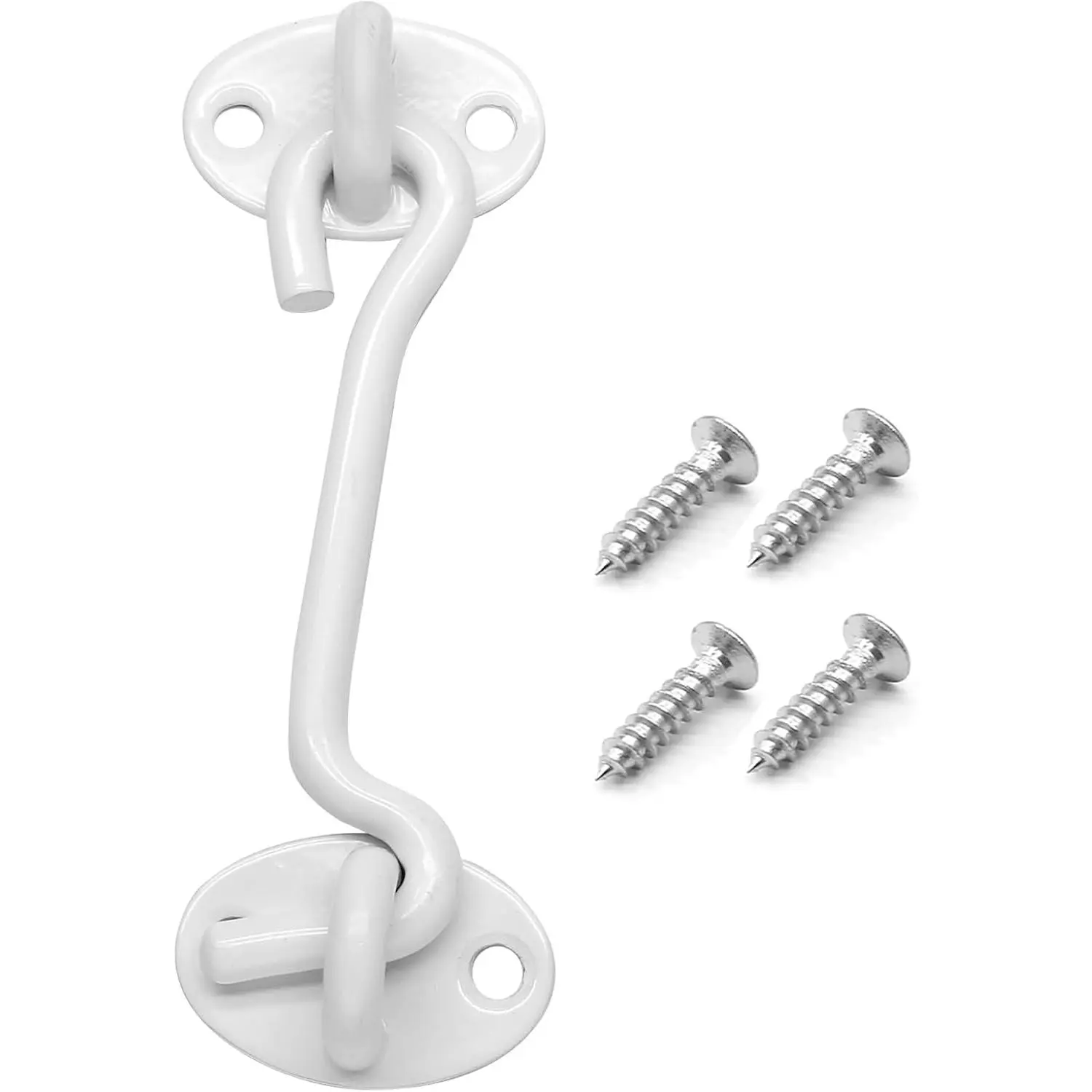Heavy Duty Hook and Eye Latch, 4 Inch White, 1 Pack |  Hook Barn Door Lock, Easy Lock, Stainless Steel Gate Latch for Doors/Windows/Sheds/Gates/Fences/Closets/Cabinets