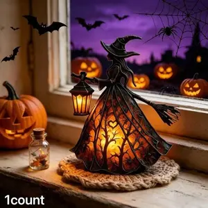Halloween Witch Broom Table Lamp, Spooky Decorative Light Fixture, Home Décor Item, Bedside or Desk Decoration, Creates Ambiance