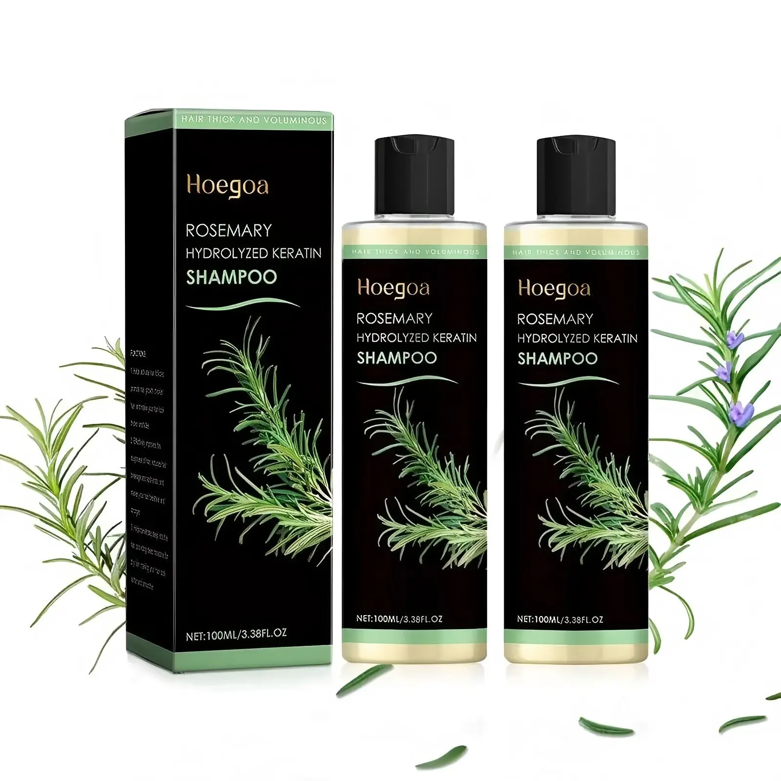 Hoegoa Rosemary Hair Growth Density Shampoo 2-Pack, Thickening & Strengthening for Thinning Hair, Keratin Organic Treatment for Women & Men, 3.4oz X 2