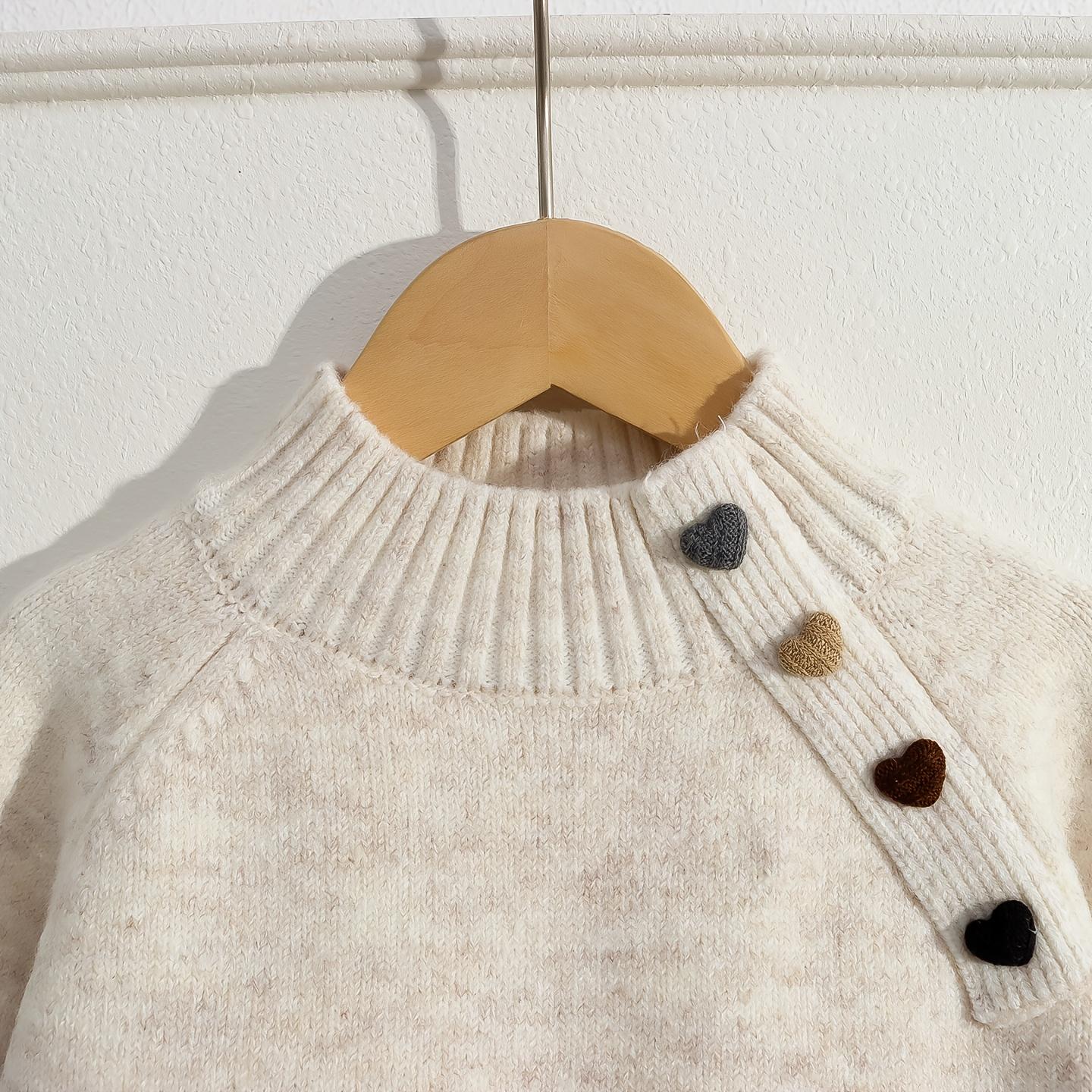 Girls' Cozy Knit Sweater - Long Sleeve Crew Neck, Geometric Pattern, Button Detail, Casual Pullover for Fall/Winter, Light Gray, Perfect for Casual Attire, Sweater Dress for Girls(Gift)11