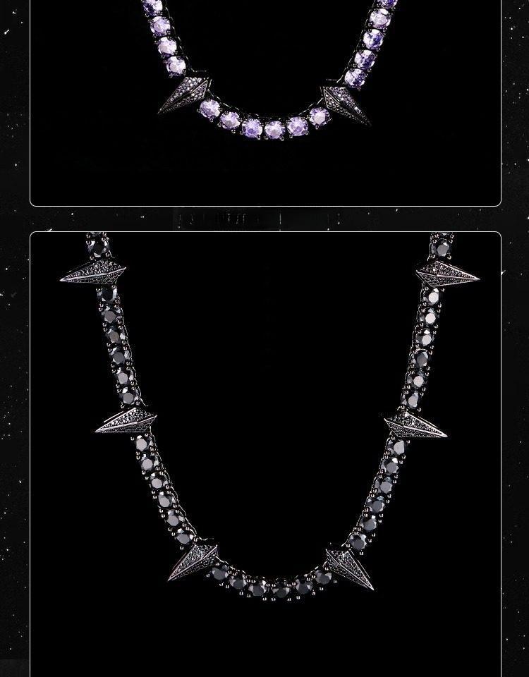 [ICE HUE]18K Gold Vacuum Plated Copper with 5A+ Sri Lanka Zircon Black SpikeNecklace Miami Italy Mexico & Micro Inspired for Women & Men Luxury Jewelry,Daily Wear,Casual Fashion,Gift Idea,,Classic,Minimalist,Simple,Sporty Style
