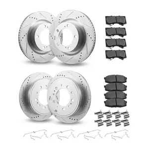 【DealsForYouDays】VEVOR Front Rear Ceramic Brake Kit Compatible with 2016-2021 Lexus LX570, 2016-2021 Toyota Land Cruiser, Drilled and Slotted Brake Rotors Ceramic Brake Pads Replacement Kit, 14 inch Front Rotors
