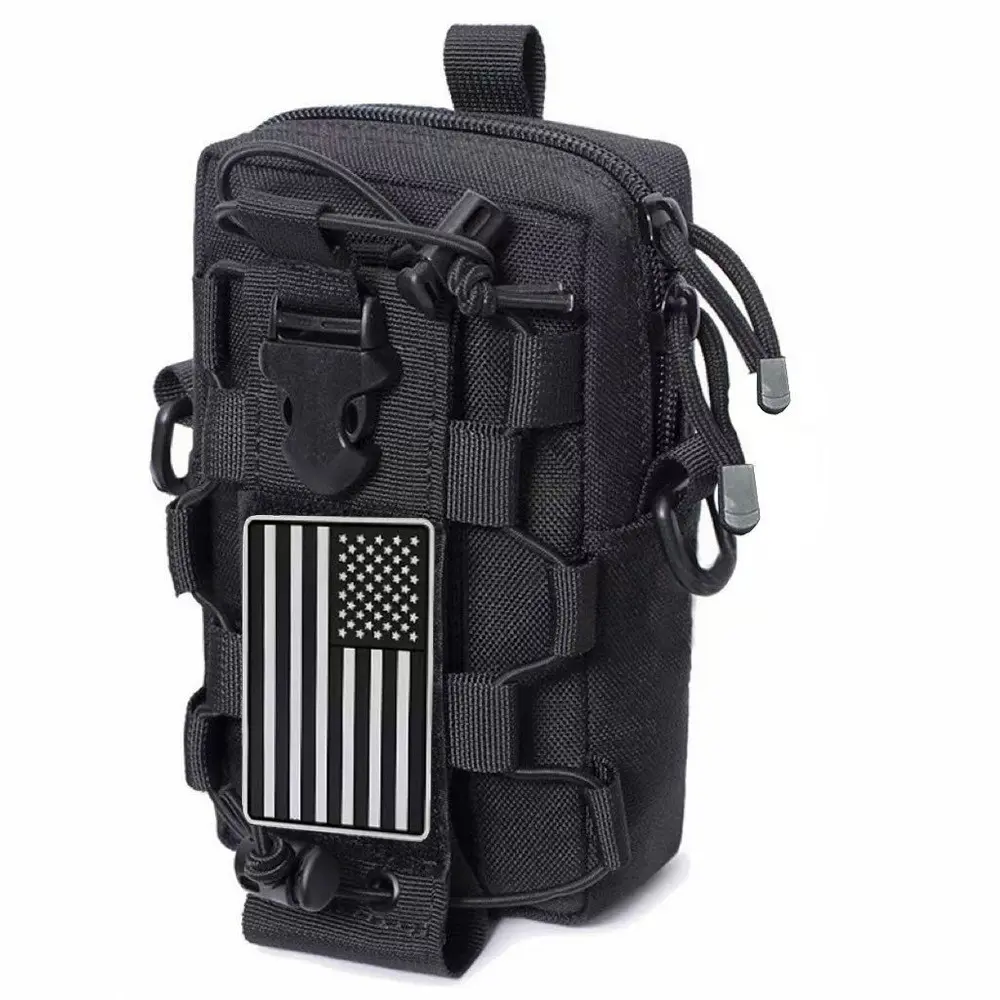 Outdoor Edc Storage Bag, Sports Molle Multi-Functional Bag, American Flag Emblem, Electronic Device Organizer, Mobile Phone Bag, Water Bottle Holder