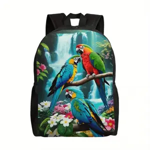 Vibrant Parrot-Print Backpack — Lightweight, High-Capacity Laptop & School Bag with Adjustable Straps, Zipper Closure, and Polyester Material — Perfect for Travel, School, and Daily Use