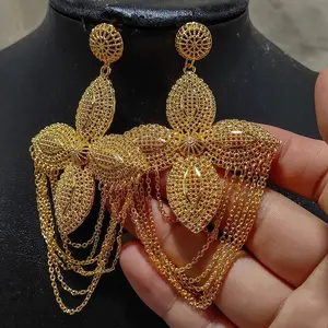 Ethiopia Africa Dubai Gold Color Earrings for Women/Girls/Kids Fashion Metal Wedding Earrings Jewelry Gifts
