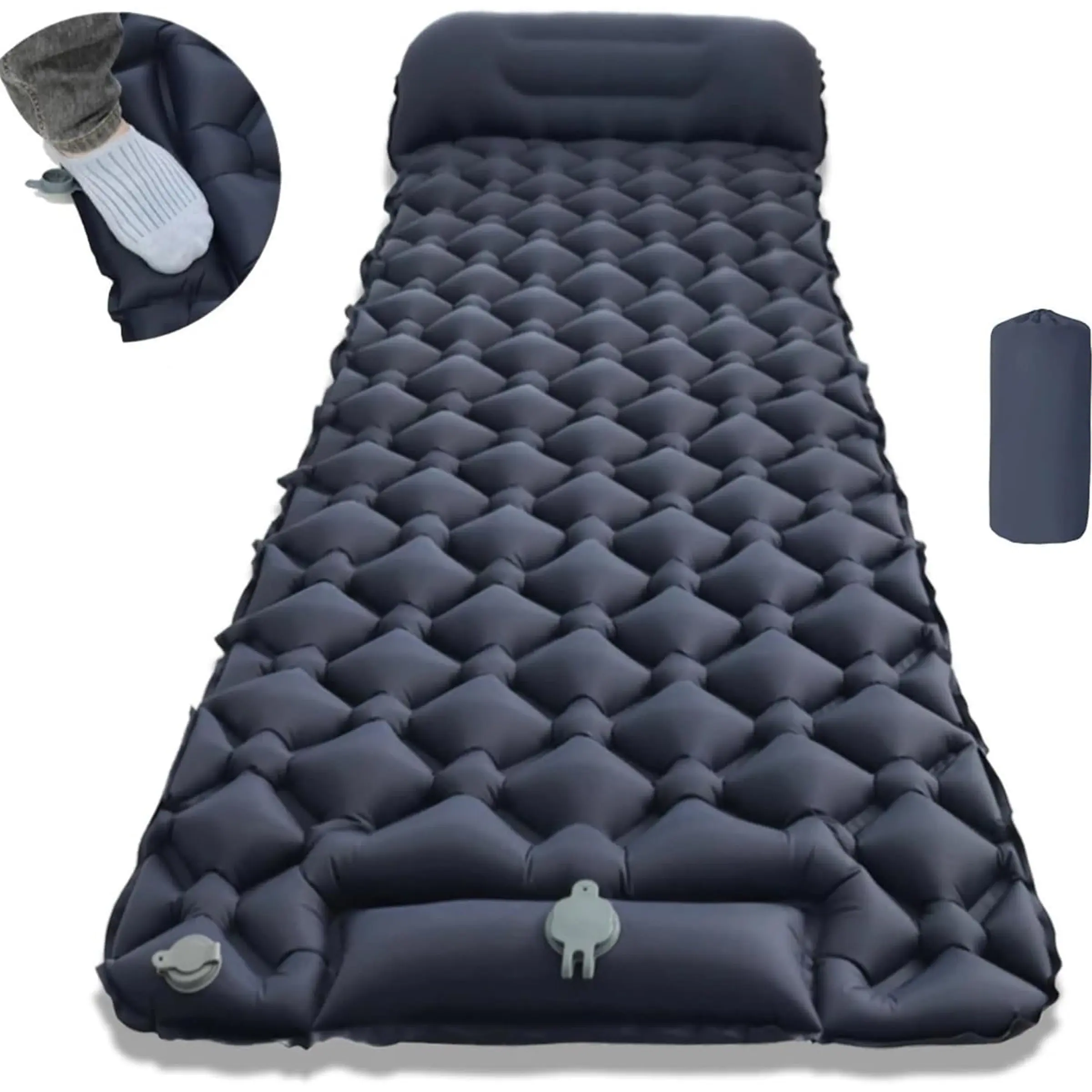 1pc Camping Sleeping Pad, Ultralight Camping Mat with Pillow, Built in Foot Pump Camping Mattress, Portable Inflatable Sleeping Pad Sleeping Mat for Camping, Backpacking, Hiking, Traveling, Beach, Tent