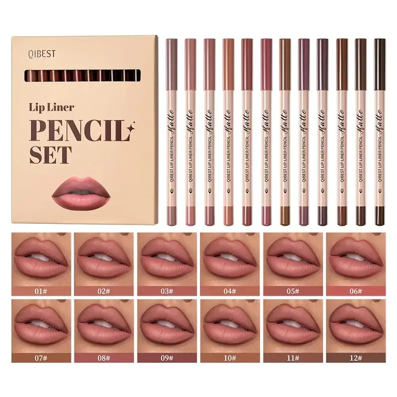 12-Piece Matte Lip Liner Pencil Set, Lip Definer, Long-Lasting Velvet Finish, Various Colors, Daily Makeup Essential, Beauty Kit, Lipliner