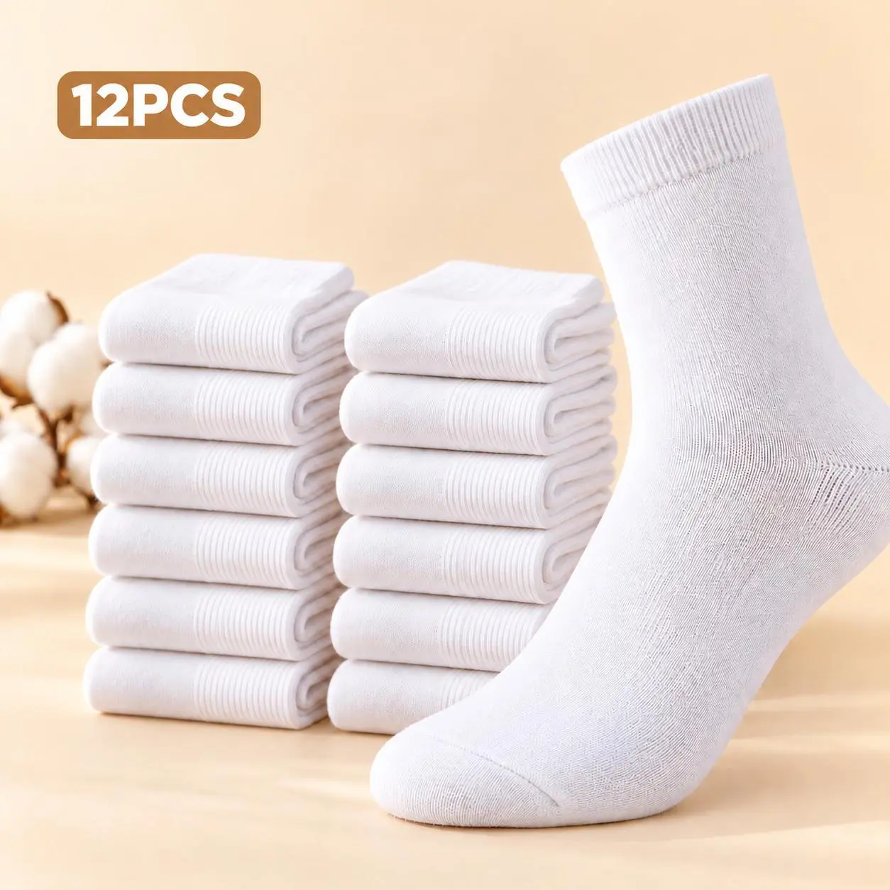 12-Pack Unisex White Crew Socks, Breathable Stretch Everyday Socks for Men and Women, Classic Athletic Style for Gym, Work, Travel and Casual Weargift ideas，gift ideas