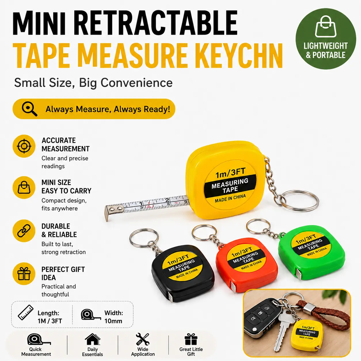 Compact 39.35" Stainless Steel Tape Measure With Keychain, Portable Tape Measure - Durable, Easy-To-Use Mini Ruler, Lead-Free & Perfect For Gifts-YY0