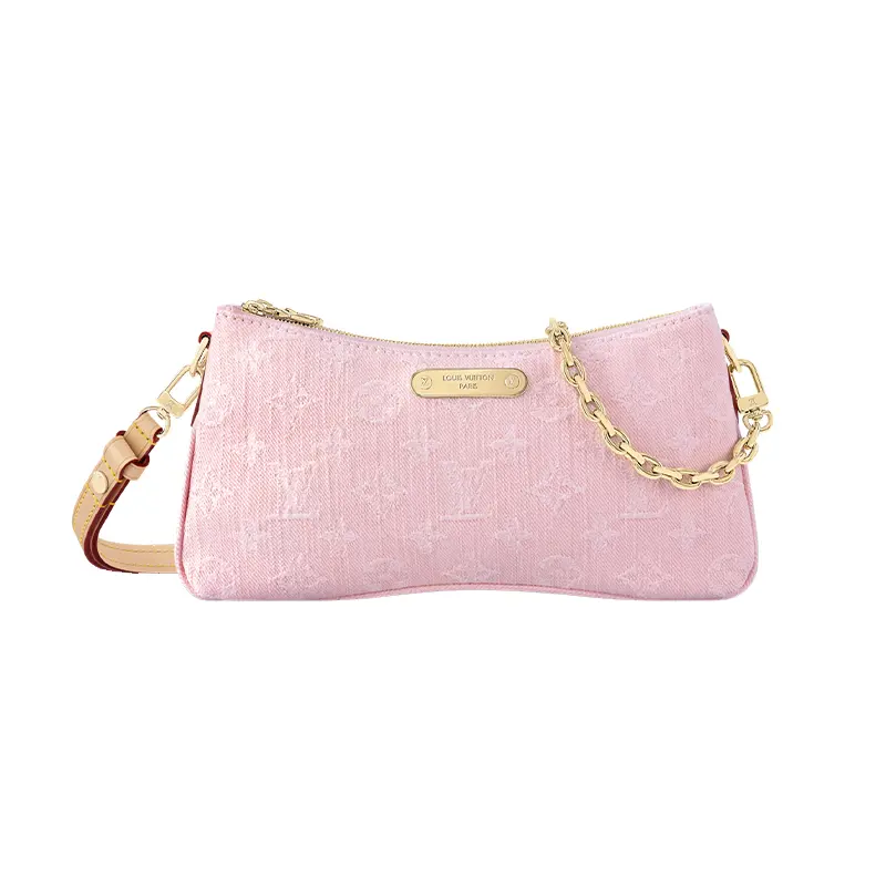 Women's Louis Vuitton Liv Pochette Crossbody Shoulder Bag for Purchase, Adjustable Detachable Leather Strap, Cotton Denim Style, Pink