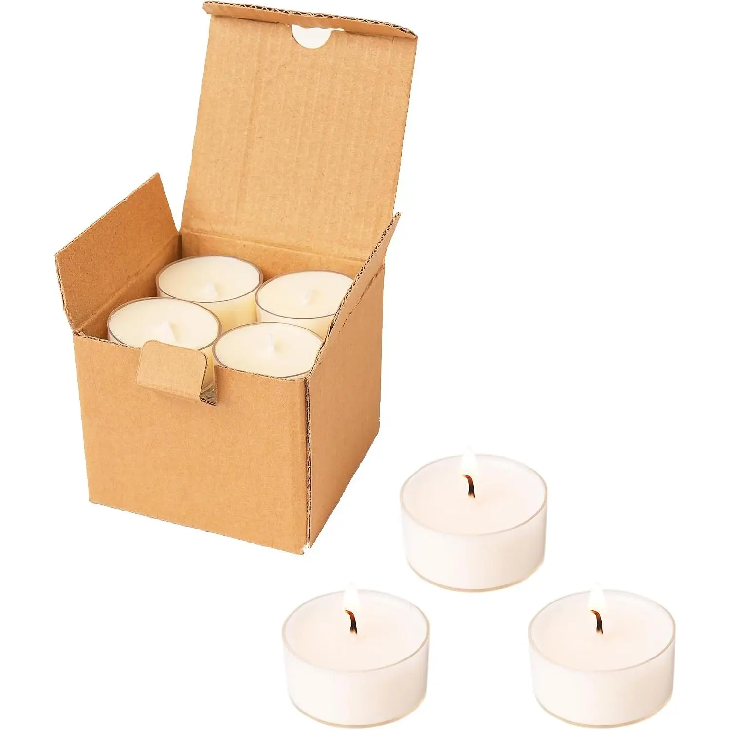 12 White Unscented  Soy Tealight Candles in Clear Cup | 5H Slow Clean , Hand-poured Mini  Candle Set for Party, , Meditation, Holiday, ,  Decor