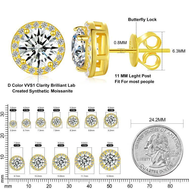 [D1 E103 ] S925 Halo VVS Round Cut Synthetic Moissanite Stud Earrings Screw Back Halo Synthetic Moissanite Earrings Jewelry Perfect Birthday Gift Men's Women's Silver Studs Gold Studs Wedding Set E103