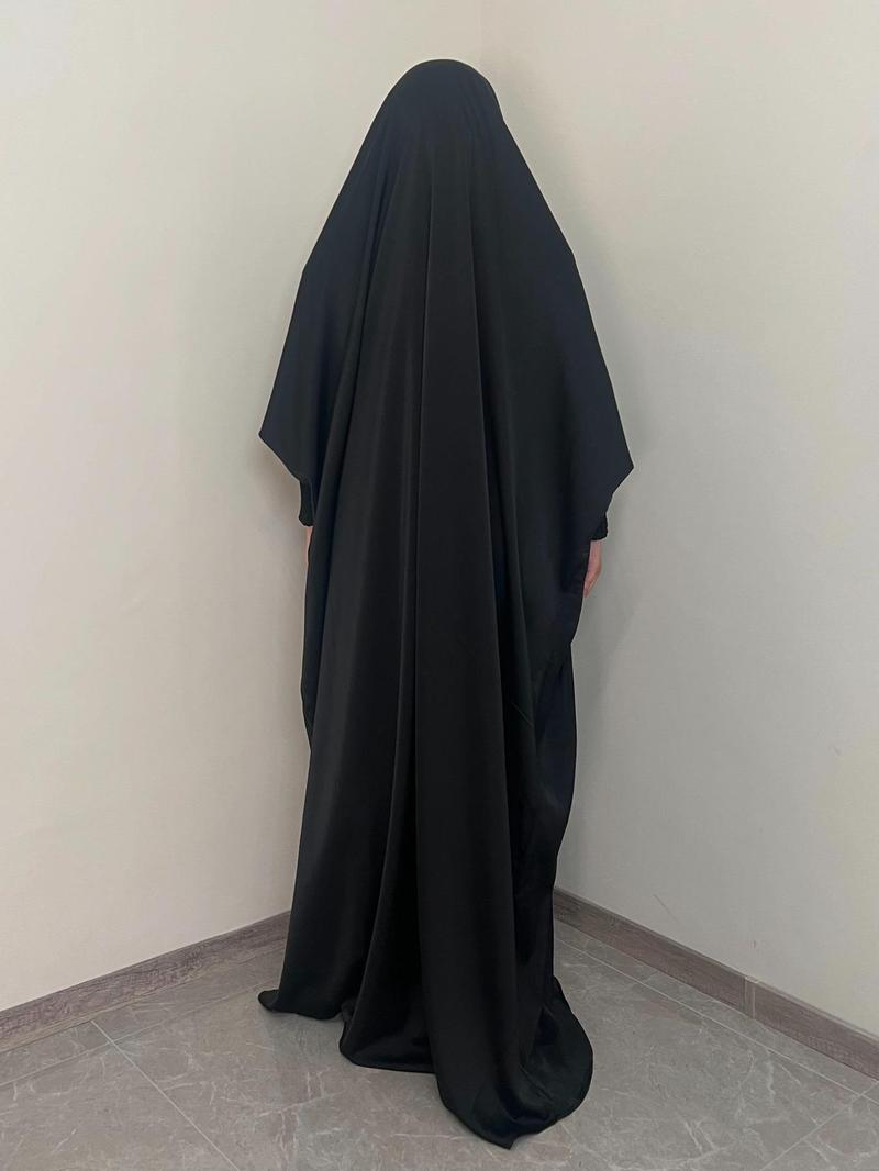 Women's Solid Shirred Jilbab Abaya Set, Modest Muslim Clothing Set for Daily Wear, Modesty Muslim Clothing, Women's Islamic Clothing for Spring & Fall