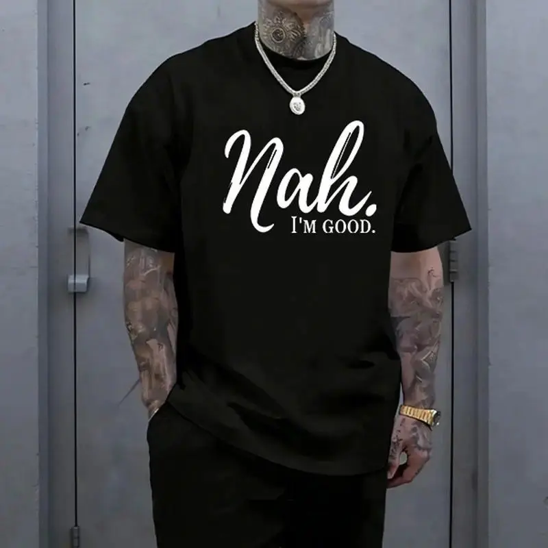 Men's 100% Cotton Oversize Round Neck Short-Sleeve Menswear T-Shirt - Loose Street-Style, Satirical Humor Graphic Print, Stylish Urban Casual Top, Father's Day Gifts t0717 tiktokshopspringglowup, Baggy, Shortsleeve, Loose Cut, Streetwear, Fashion, Oversiz