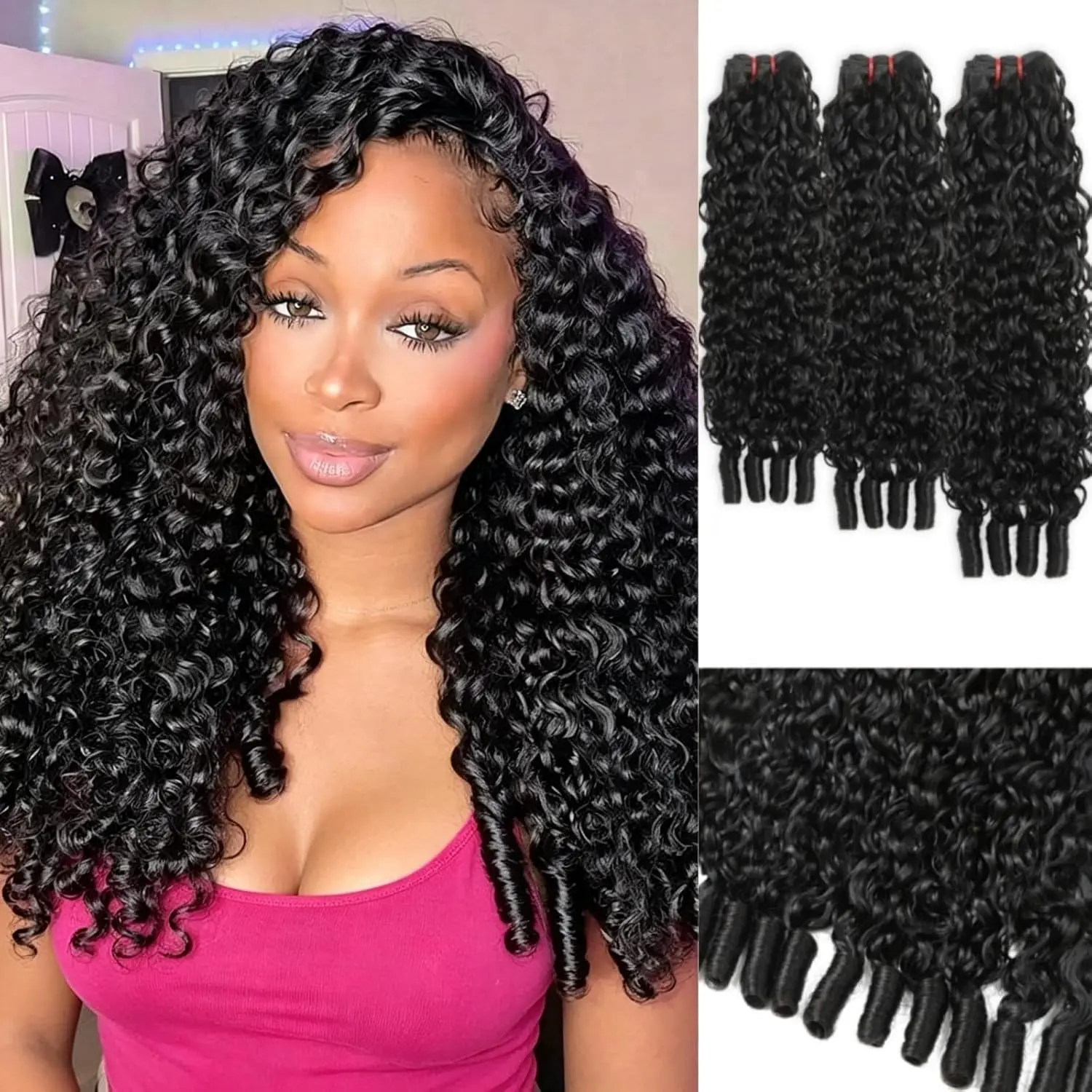 Burmese Curly  Human Hair 16 18 20 Inch 3  Brazilian Virgin Human Hair Bundle for Women Water Wave with Spiral Curly End Hair Extensions  Black