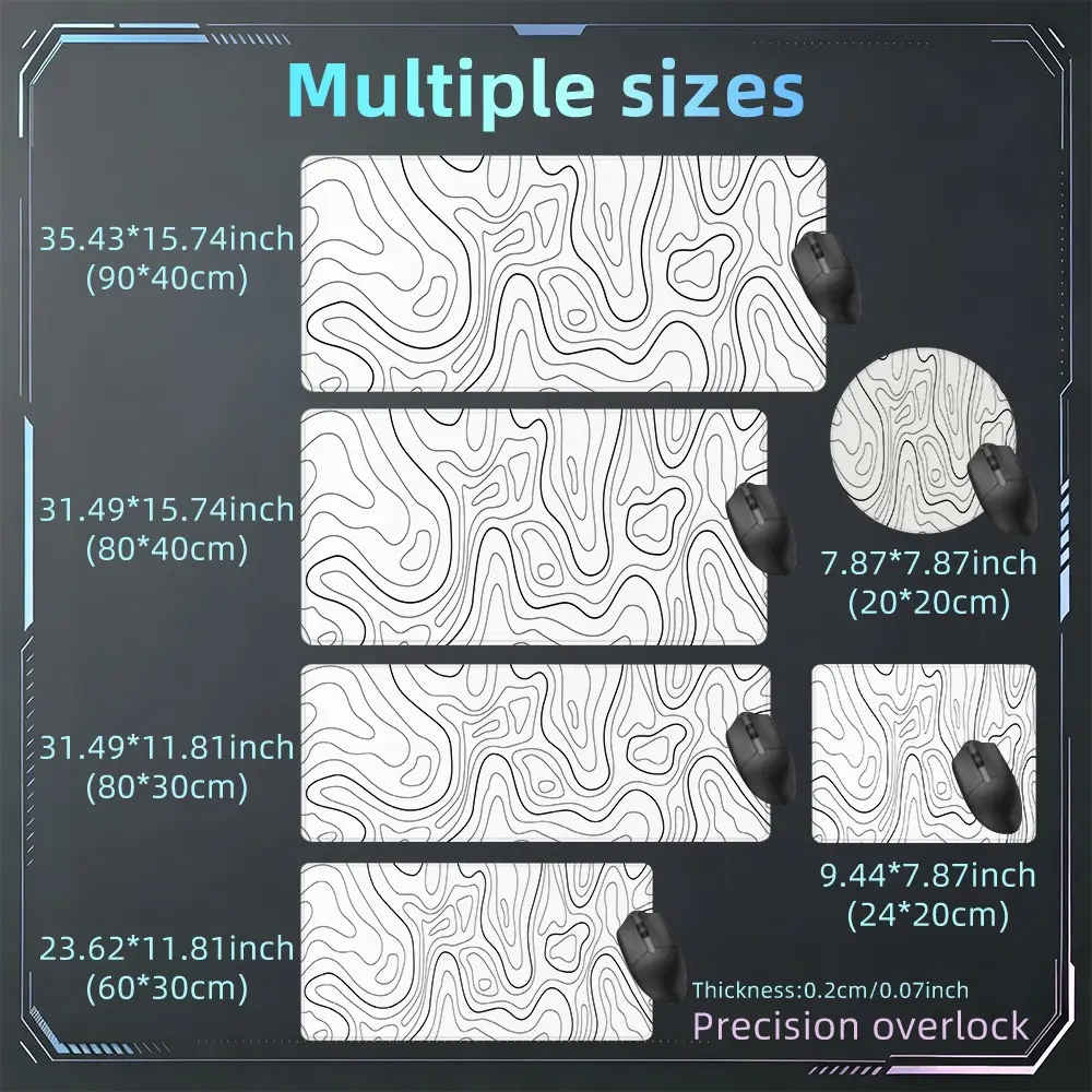 Topographic Contour Line Large Gaming Mouse Pad, Abstract Mountain Line Art Extended Desk Mat with Stitched Edge & Rubber Base, Suitable for Office, Gaming, Study Desks, Computer Desk Accessories