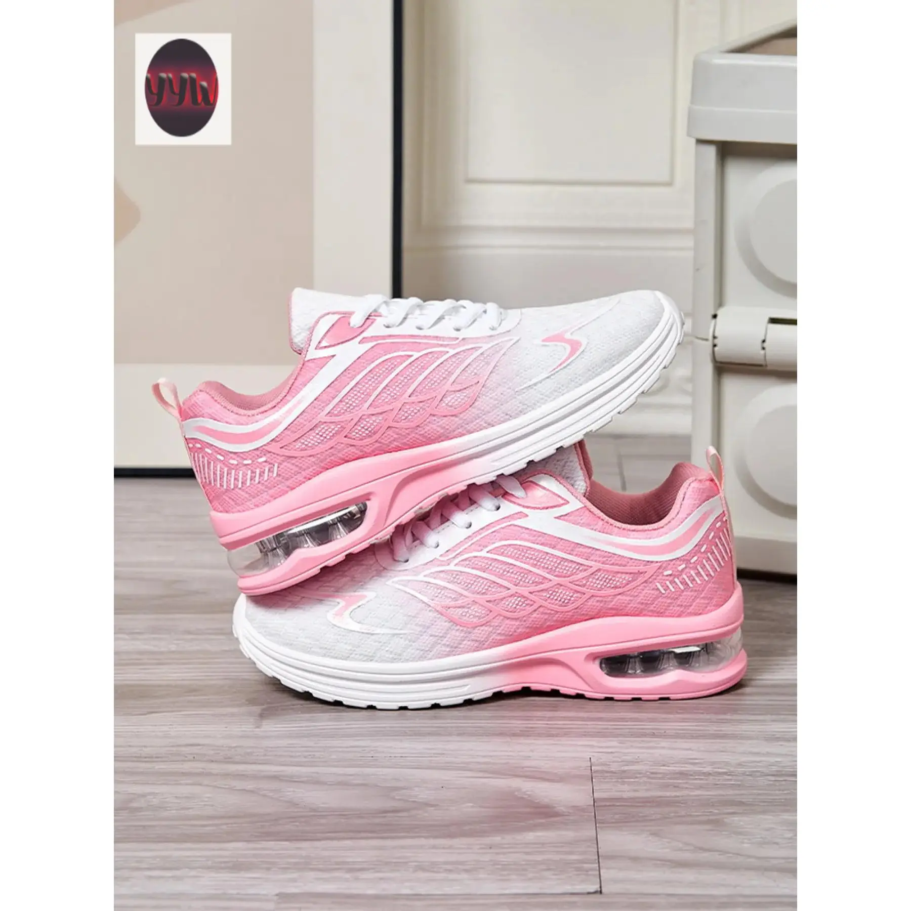 YYW1 Women's Air Cushion Running Shoes Breathable Mesh Gradient Color Lightweight Shock Absorption Sneakers Gym Casual Walking Athletic Shoes
