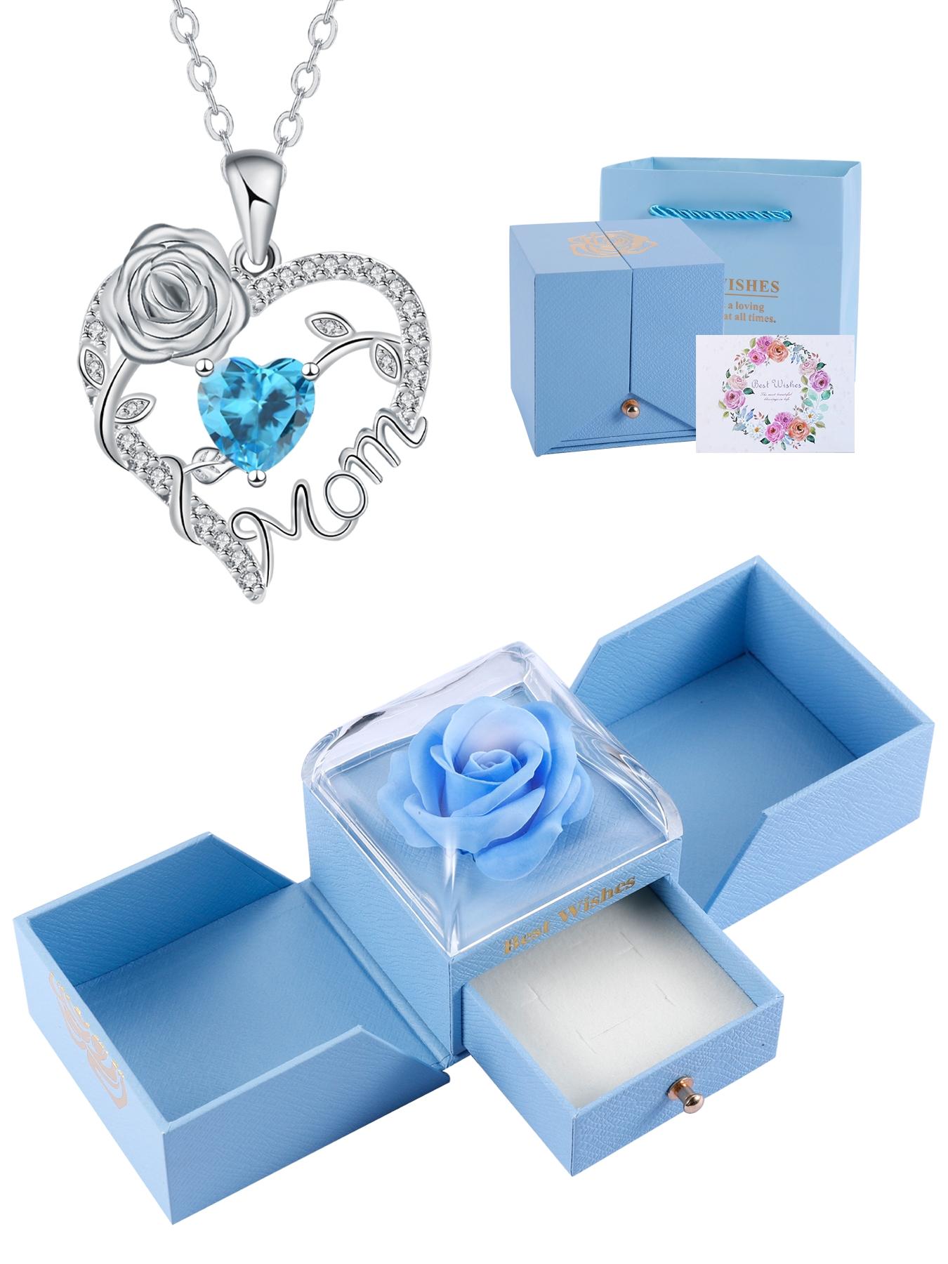 Rose Jewelry Gift Box With Heart Rose Mom Pendant Necklace, High End Necklace for Mama Grandma, Perfect for Mother's Day Gift Christmas Gift