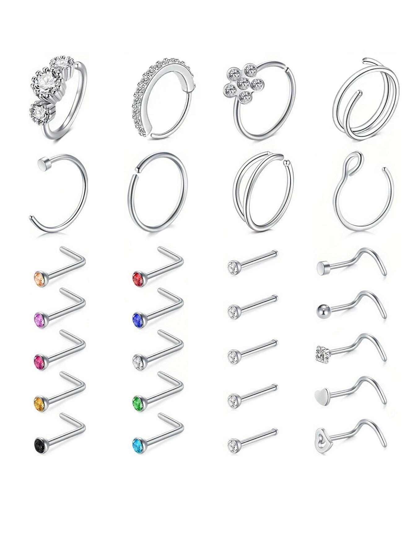 2024 New Rhinestone Inlaid Flower Decor Cute Nose Ring As Gift, Luxury Jewelry, Stainless Steel Heart Decor Body Nose Piercings Jewelry for Women & Men, Fashion Summer Jewelry for Party, Spiral Nose Ring, Nose Rings Hoops