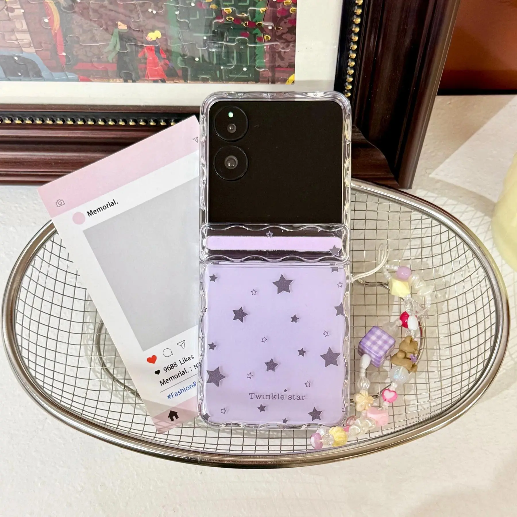 Purple Full-Screen Stars Pattern Phone Case for Xiaomi Mix, with Bear Bracelet Chain, Magnetic Axis & Flip Cover Accessories, A