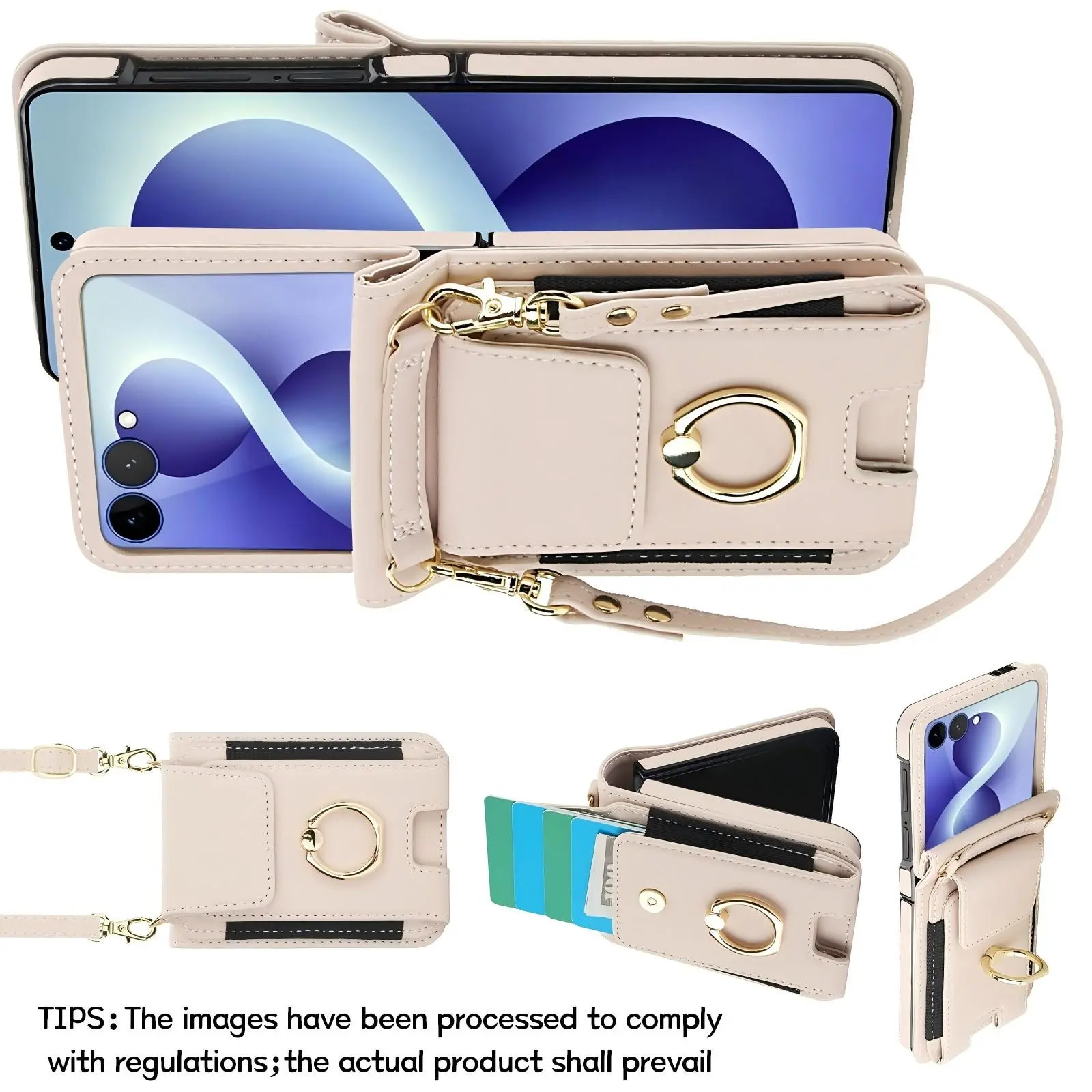 Solid color leather texture & ring elastic band card holder & long/short strap phone case,for Samsung Galaxy Z Flip 3/4/5/6/7/8,Motorola Moto Razr 40/50/60/70 Ultra,frees up your backpack by storing cards and coins,fashionable protective case