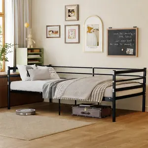 ARCH Twin Size Metal Loft Bed Frame with Surround Sofa Style and 11.8-Inch Safety Guardrail, Space-Saving Black Bunk Bed for Kids Bedroom, No Box Spring Needed, Modern Children's Bedroom Furniture, Twin Size Options, Black Color Options