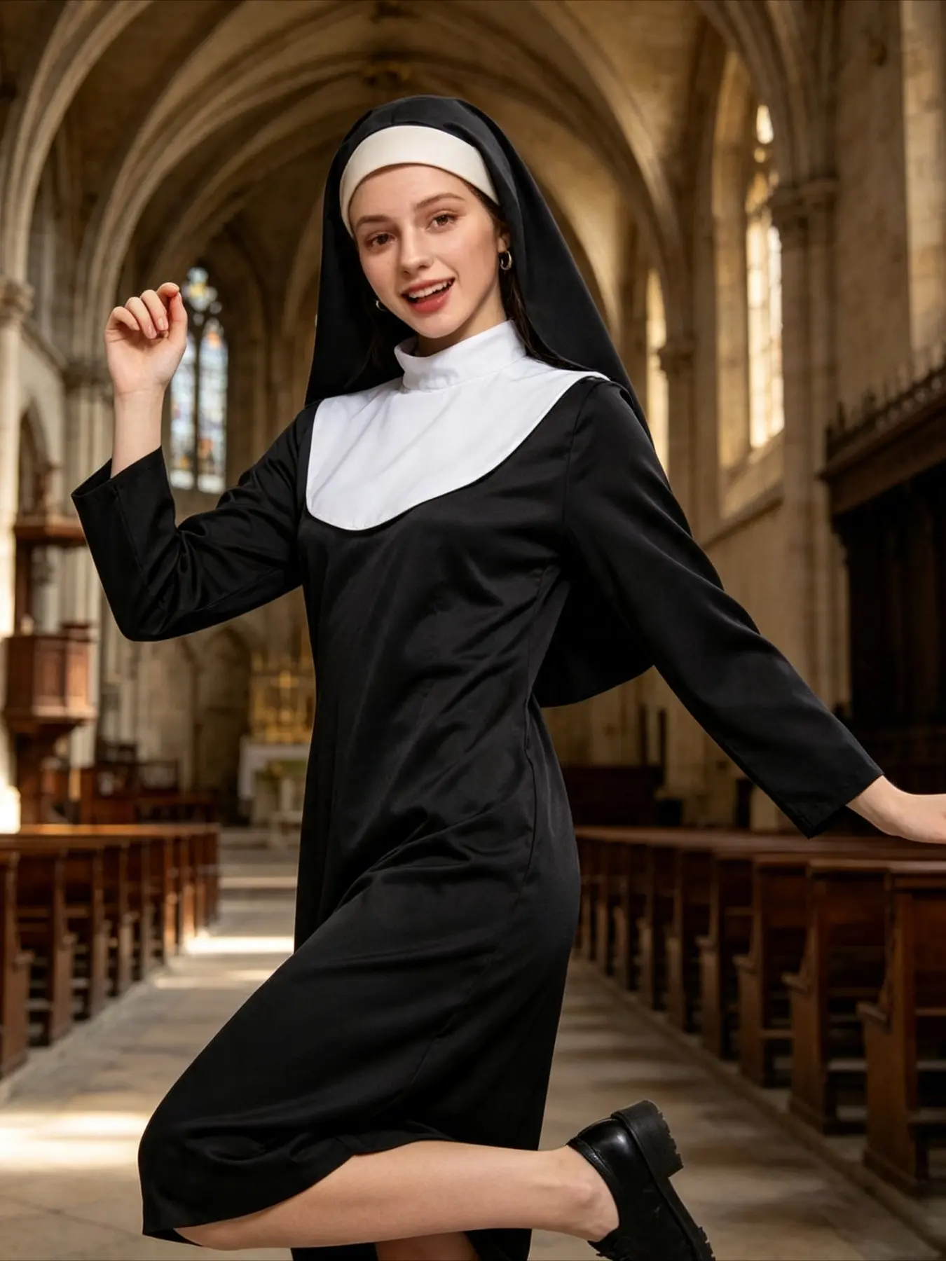 Nun Long Robe Set With Headscarf Drama Stage Wear Cosplay Role Play Costume