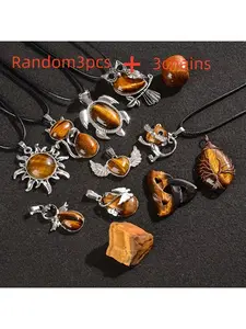 3pcs mixed batch random Bohemian style natural stone tiger stone series pendant. Beautiful pendant is the first choice for gift giving. Beautiful necklace is the best gift for DIY enthusiasts