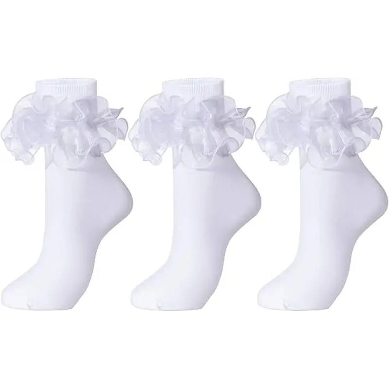 Socks for Women, Big Ruffle Socks with Turn Cuff and Double Lace