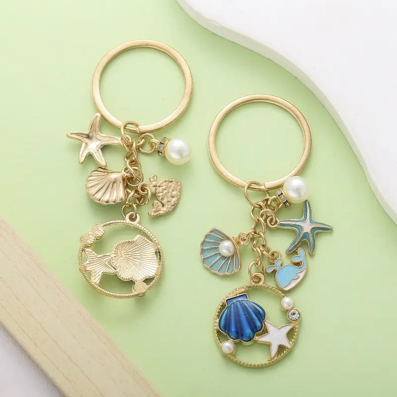 Exquisite Oil-dripping Marine Animal Keychain Pendant, Starfish Dolphin Seashell Pearl Decor Bag Charm Key Chain, Delicate Fashion Jewelry Accessory & Sweet Holiday Gift for Women Girls, Summer Wins Daily Ornament
